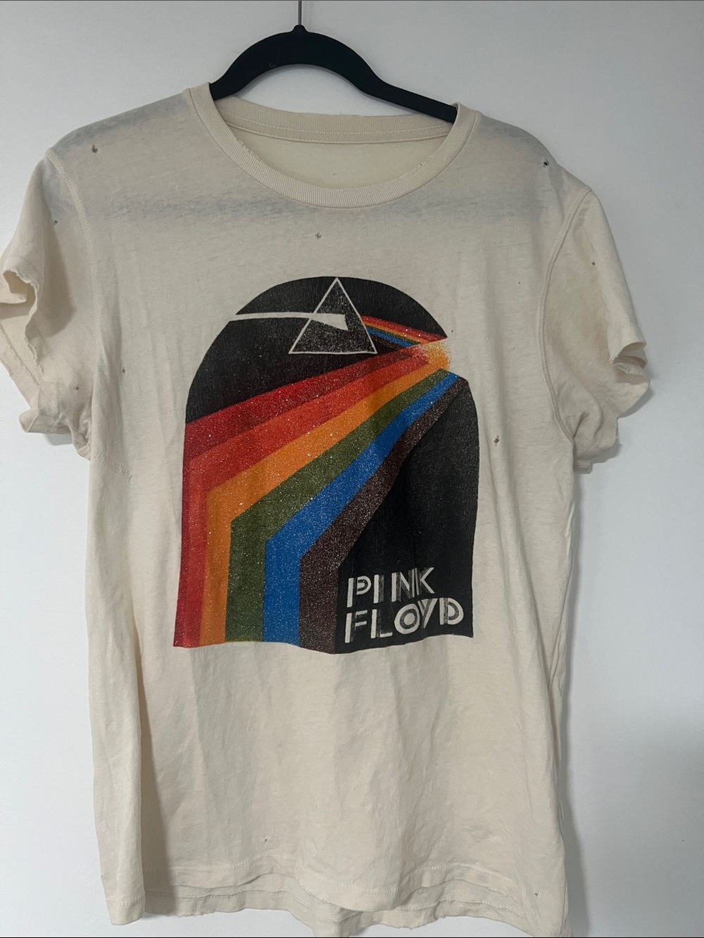 Pink Floyd Cream Tee with Rainbow Prism Graphic